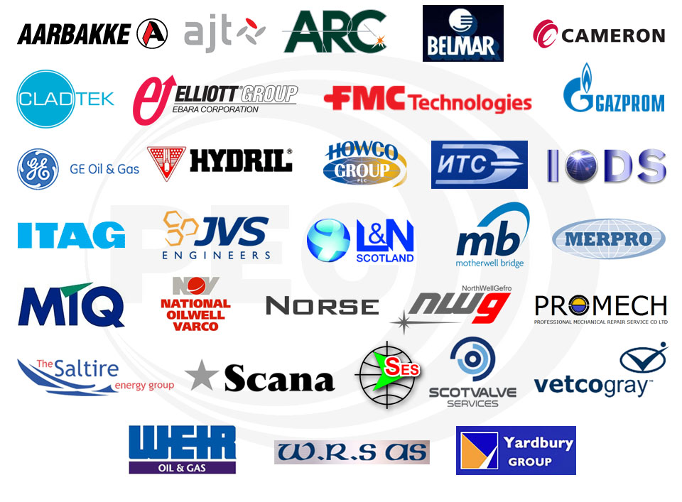 Belmar, Cameron, motherwell bridge, merpro, L&N Scotland, wier oil&gas, GE oil&gas, scana, norse, itag, aarbakke, cladtec, clad-tec, Elliott group, MTQ, ajt, jvs engineers, the saltire, north well gefro, promech, yardbury group, iods, Gazprom, howco group, fcm technologies, scotvalve services